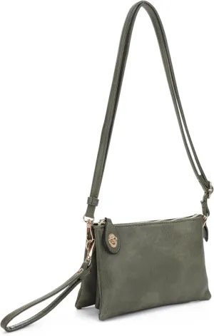 Women's Turn Lock Closure Wristlet Clutch and Crossbody, Multiple Compartment