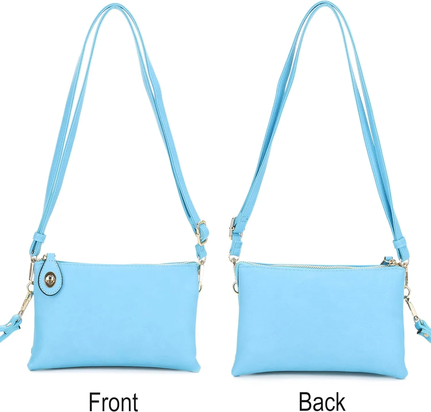 Women's Turn Lock Closure Wristlet Clutch and Crossbody, Multiple Compartment