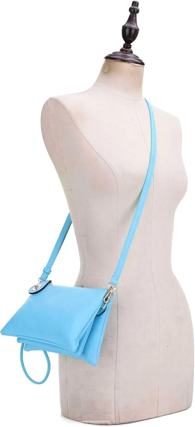 Women's Turn Lock Closure Wristlet Clutch and Crossbody, Multiple Compartment