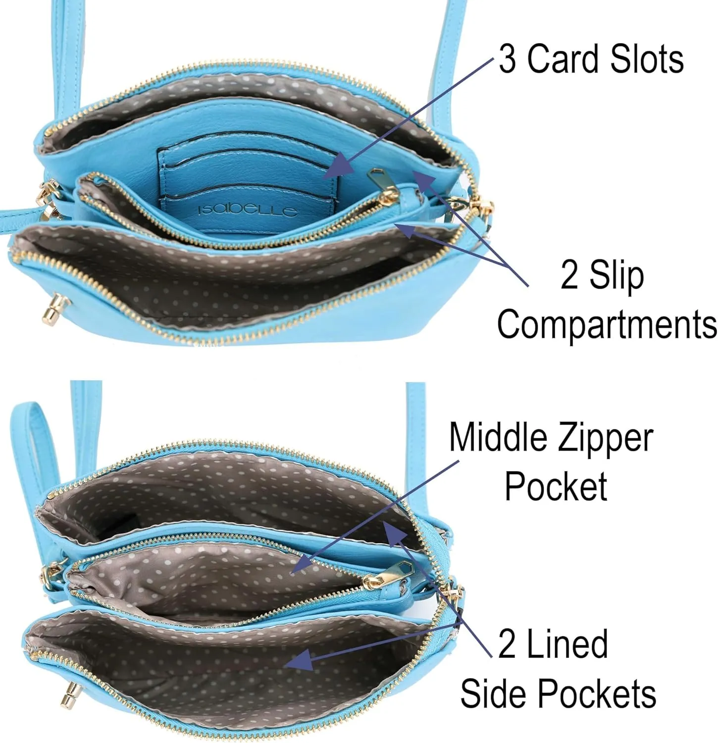 Women's Turn Lock Closure Wristlet Clutch and Crossbody, Multiple Compartment