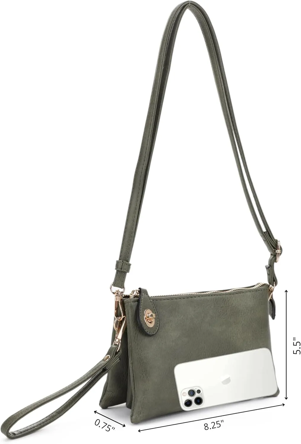 Women's Turn Lock Closure Wristlet Clutch and Crossbody, Multiple Compartment