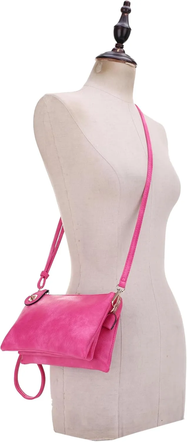 Women's Turn Lock Closure Wristlet Clutch and Crossbody, Multiple Compartment