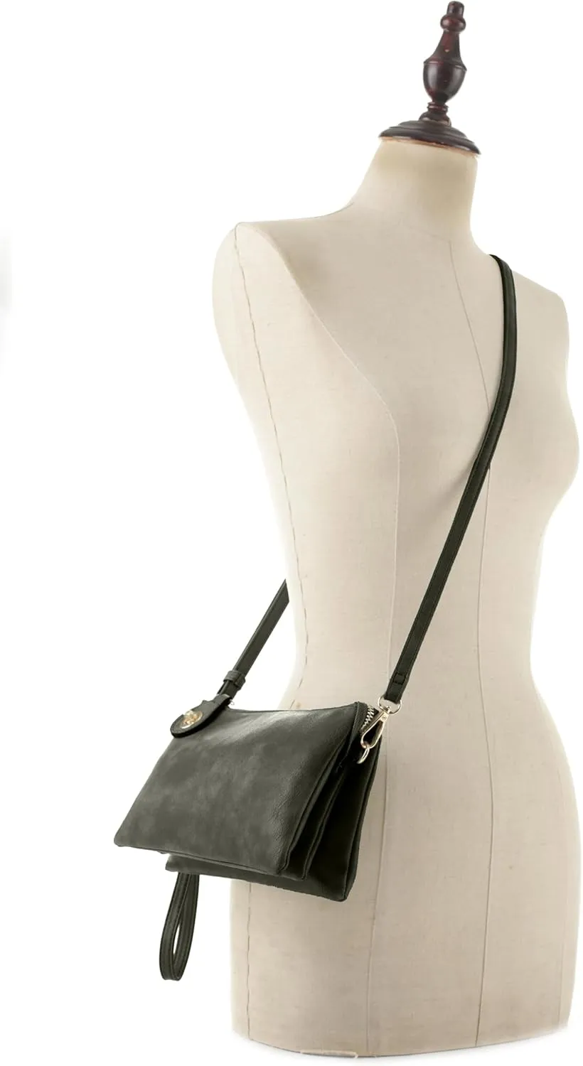 Women's Turn Lock Closure Wristlet Clutch and Crossbody, Multiple Compartment