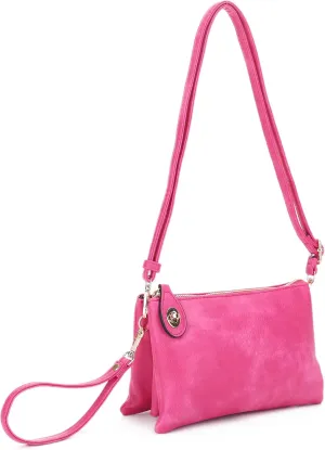 Women's Turn Lock Closure Wristlet Clutch and Crossbody, Multiple Compartment