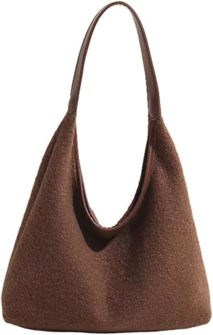 Woolen Crescent Shoulder Bag for Women Slouchy Suede Hobo Bag Wool Tote Handbag Casual Crescent Crossbody Purse