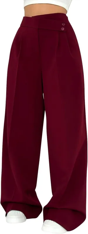 Work Pants Women High Waisted Stretch Wide Leg Dress Slacks Business Casual Suit Trousers Tummy Control Office Bottom