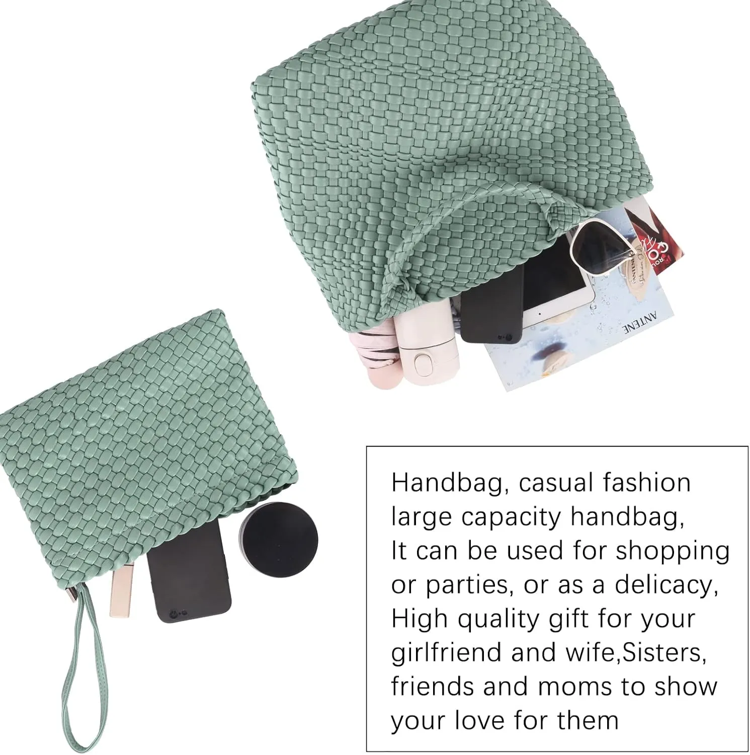 Woven Bag for Women Large Tote Bag with Clutch PU Leather Handwoven Beach Bag Satchel Handmade Casual Purses 2023