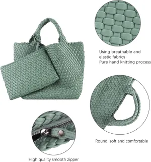 Woven Bag for Women Large Tote Bag with Clutch PU Leather Handwoven Beach Bag Satchel Handmade Casual Purses 2023