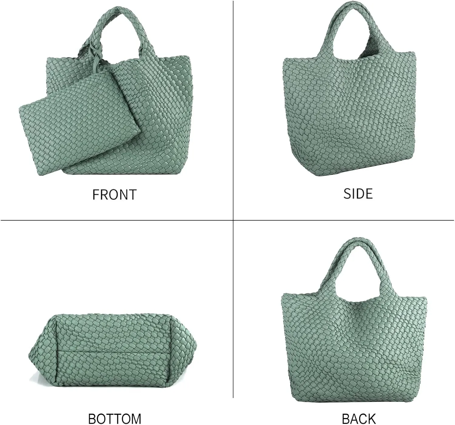 Woven Bag for Women Large Tote Bag with Clutch PU Leather Handwoven Beach Bag Satchel Handmade Casual Purses 2023