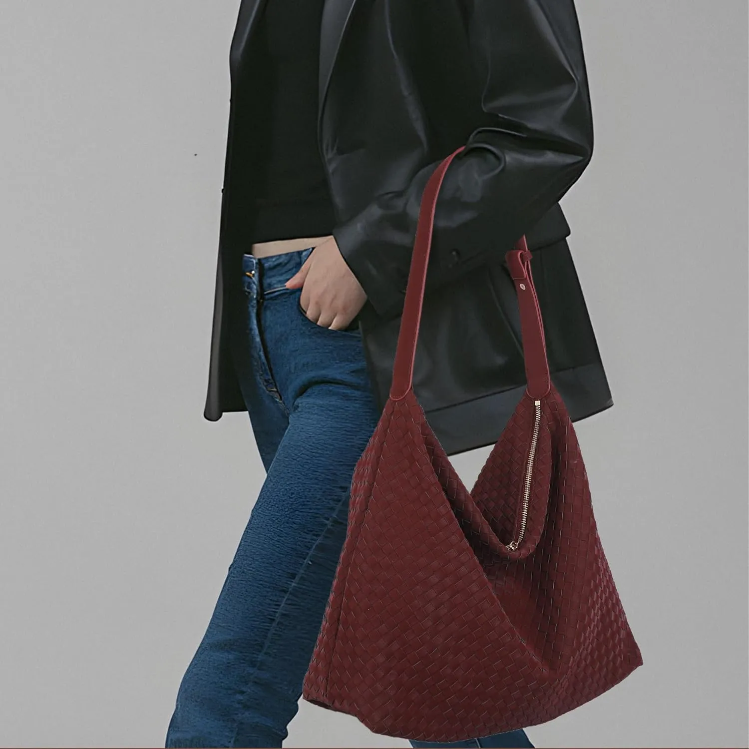 Woven Bag for Women, Vegan Leather Tote Bags Large Hobo Purses for Women Handmade Shoulder Bag with Adjustable Strap