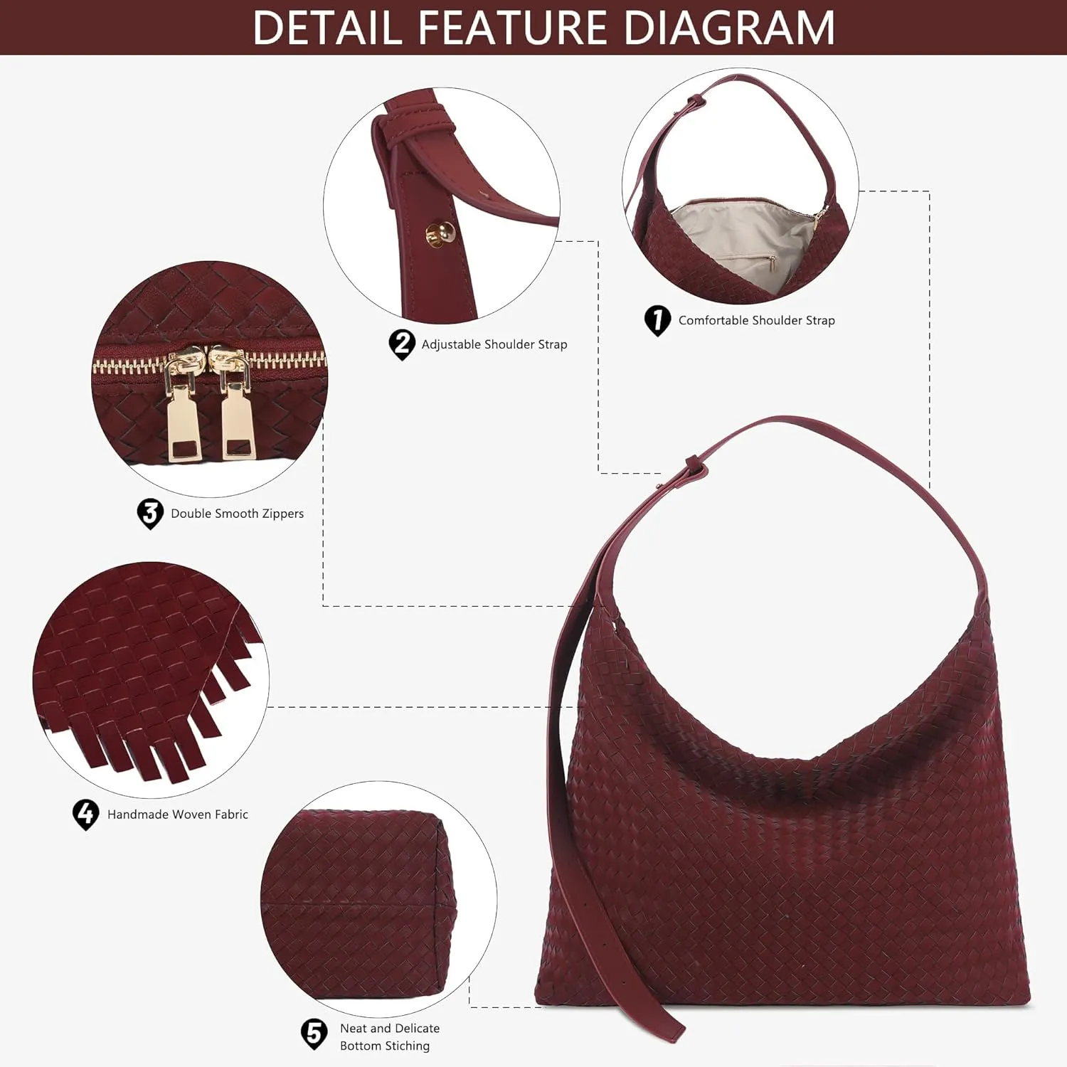 Woven Bag for Women, Vegan Leather Tote Bags Large Hobo Purses for Women Handmade Shoulder Bag with Adjustable Strap