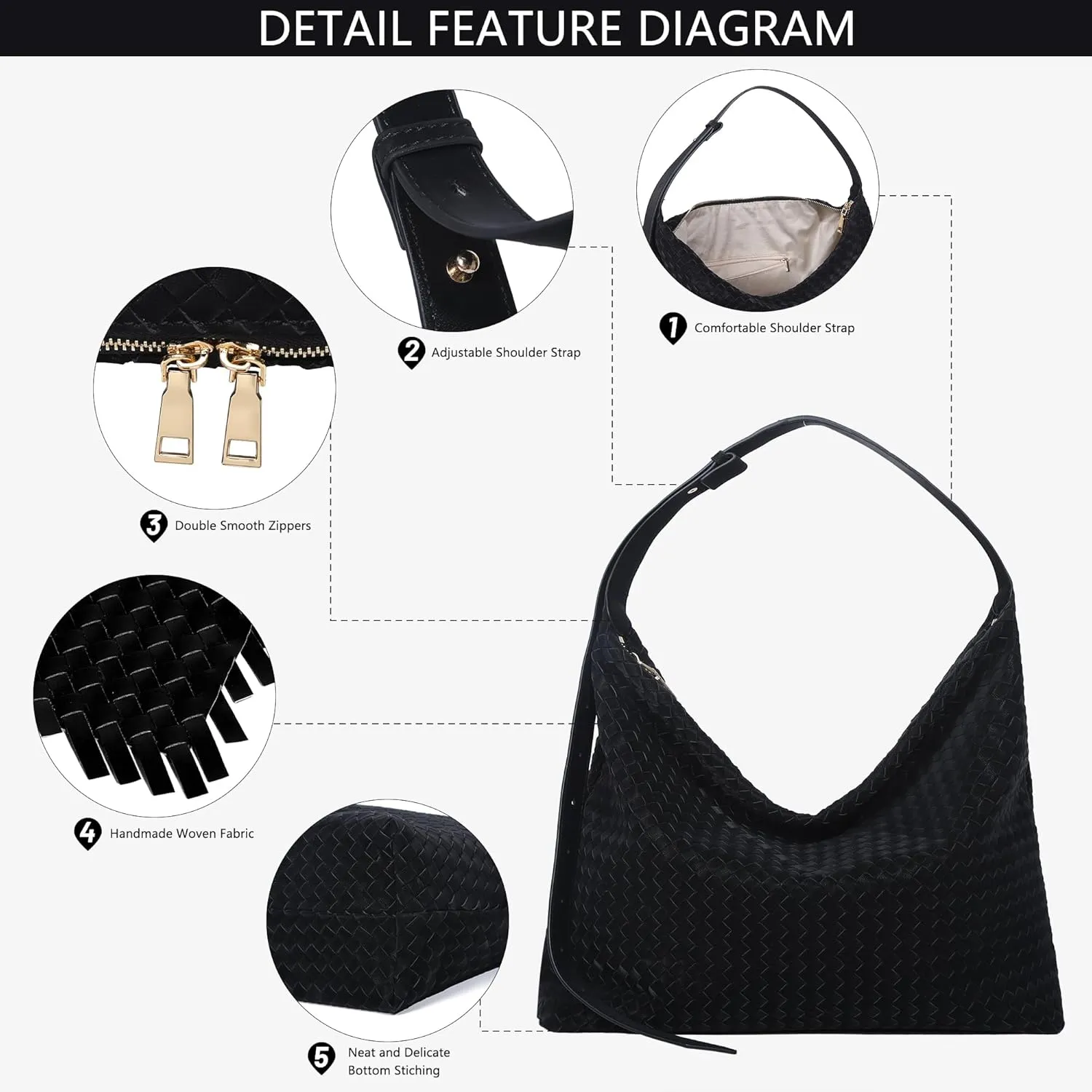 Woven Bag for Women, Vegan Leather Tote Bags Large Hobo Purses for Women Handmade Shoulder Bag with Adjustable Strap