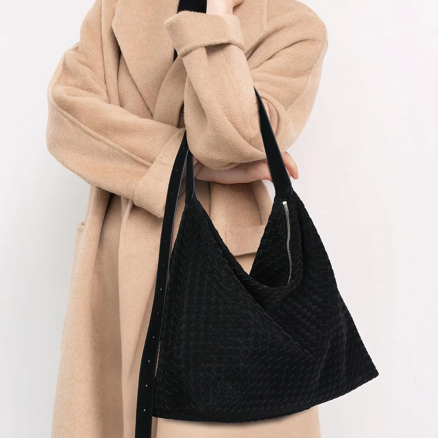 Woven Bag for Women, Vegan Leather Tote Bags Large Hobo Purses for Women Handmade Shoulder Bag with Adjustable Strap