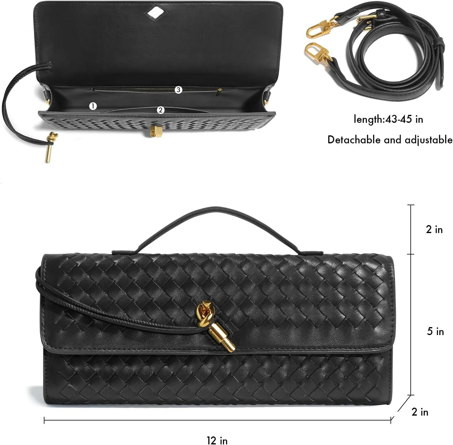Woven Clutch Purses for Women, Formal Satchel Leather Evening Bag Shoulder Handbag