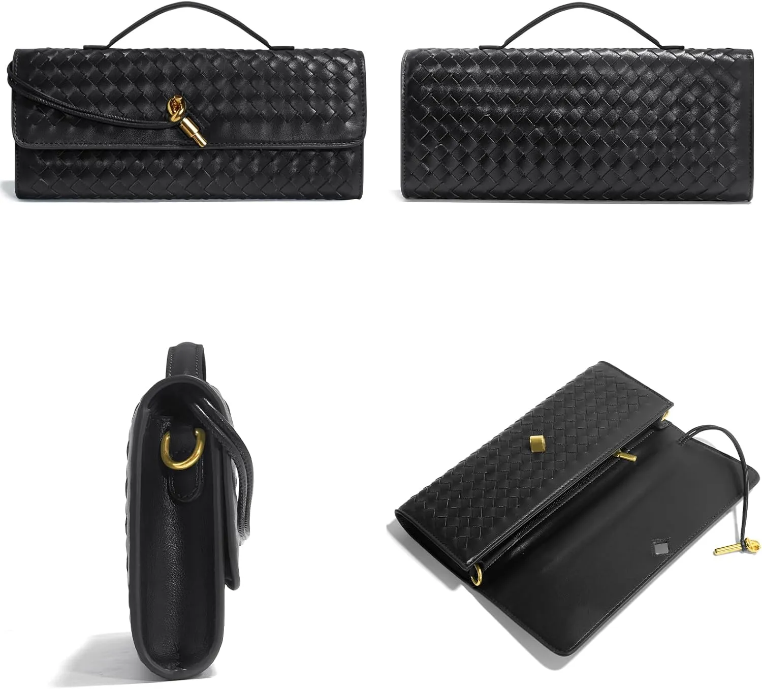 Woven Clutch Purses for Women, Formal Satchel Leather Evening Bag Shoulder Handbag