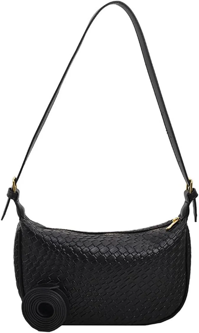 Woven Crossdbody Bag Vegan Leather Bag For Women Crescent Shoulder Hobo Handbag with 2 Adjustable Strap