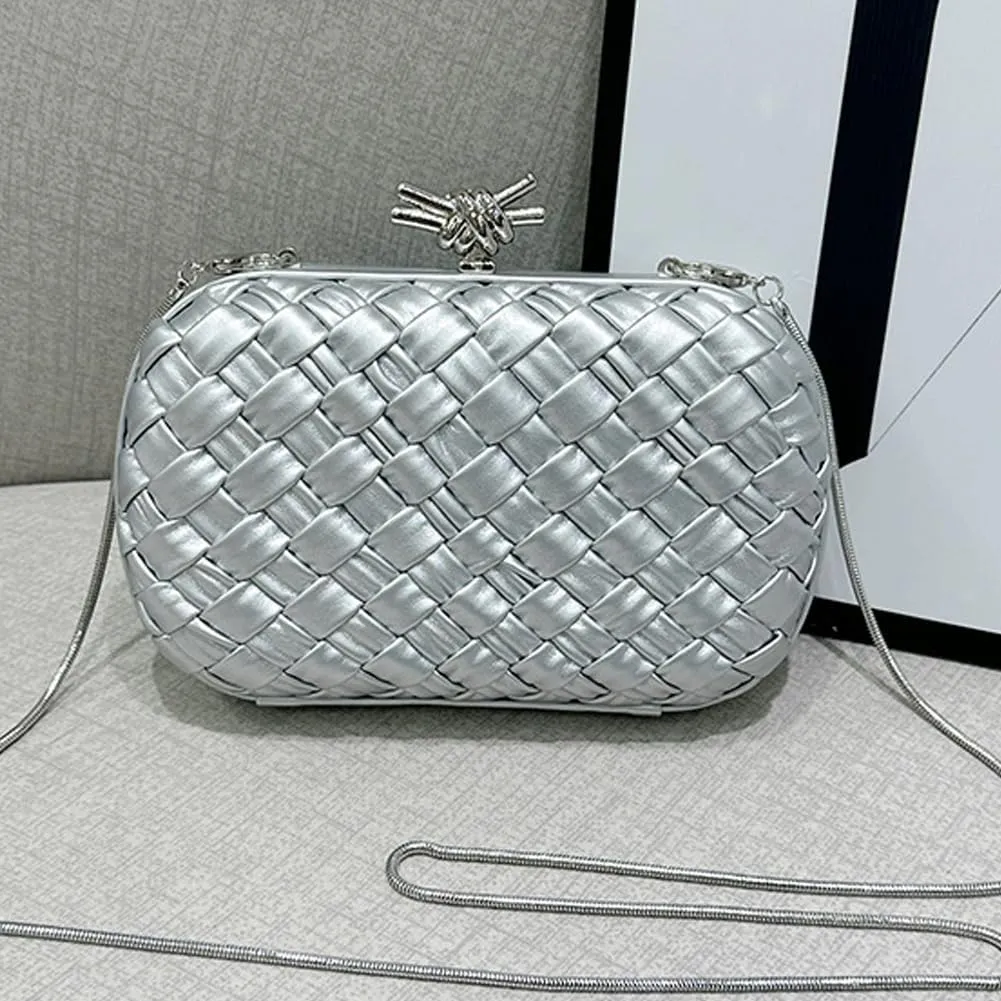 Woven Evening Bag Clutch Purse for Women Knot Woven Leather Crossbody Bag for Wedding Party Prom