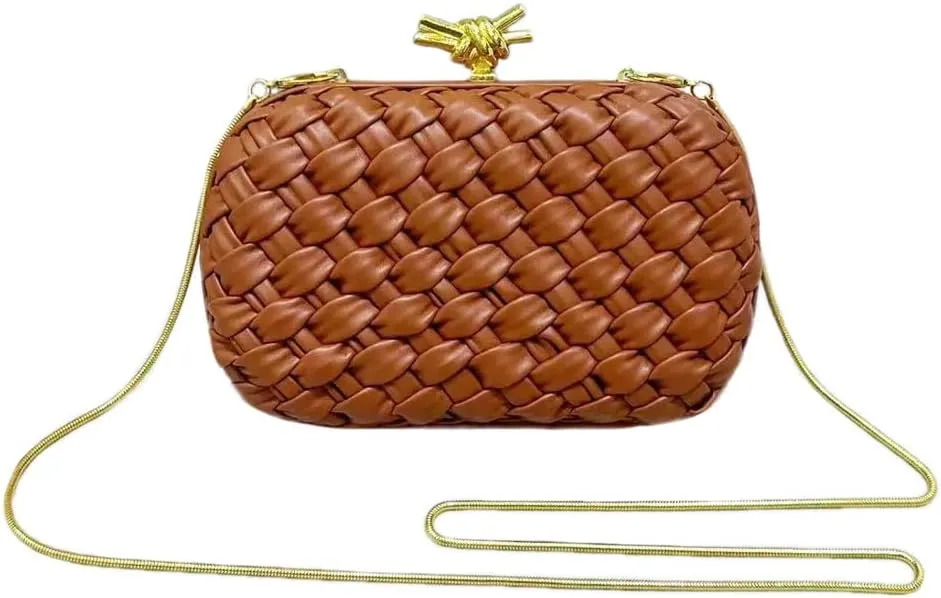 Woven Evening Bag Clutch Purse for Women Knot Woven Leather Crossbody Bag for Wedding Party Prom