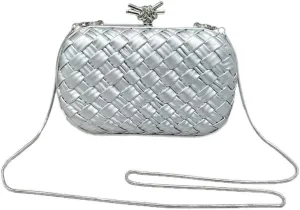 Woven Evening Bag Clutch Purse for Women Knot Woven Leather Crossbody Bag for Wedding Party Prom