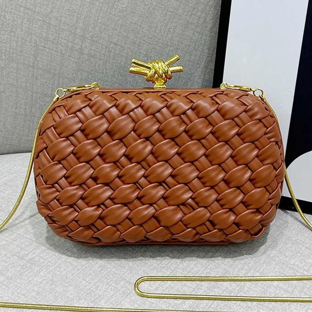 Woven Evening Bag Clutch Purse for Women Knot Woven Leather Crossbody Bag for Wedding Party Prom