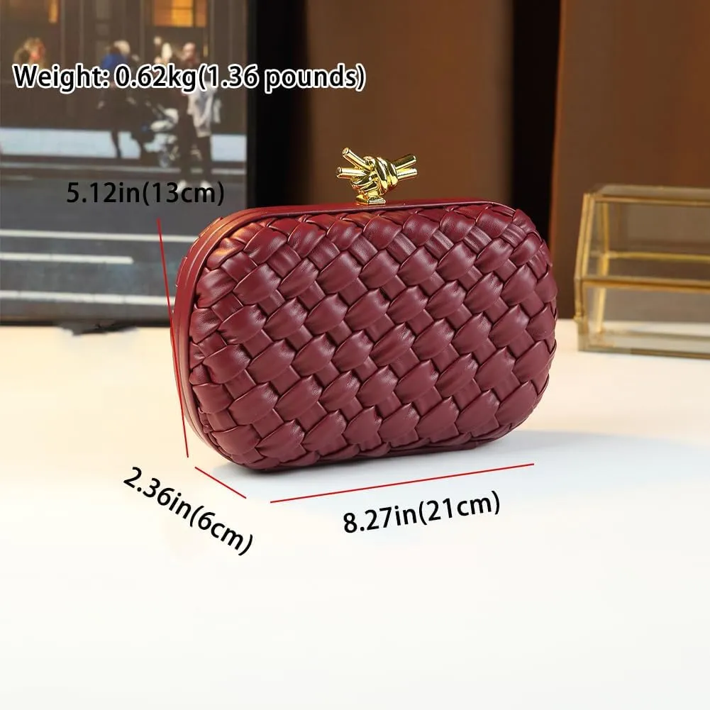 Woven Evening Bag Clutch Purse for Women Knot Woven Leather Crossbody Bag for Wedding Party Prom