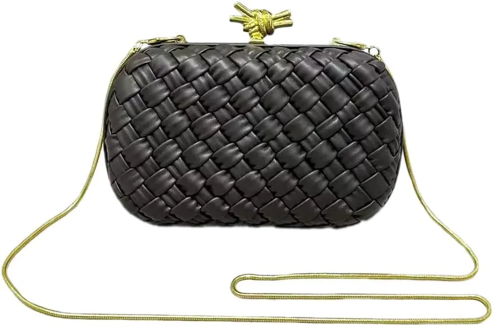 Woven Evening Bag Clutch Purse for Women Knot Woven Leather Crossbody Bag for Wedding Party Prom