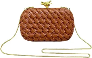 Woven Evening Bag Clutch Purse for Women Knot Woven Leather Crossbody Bag for Wedding Party Prom
