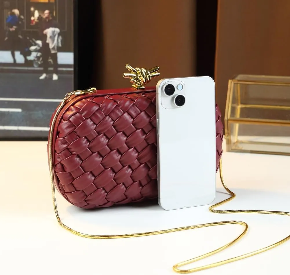 Woven Evening Bag Clutch Purse for Women Knot Woven Leather Crossbody Bag for Wedding Party Prom