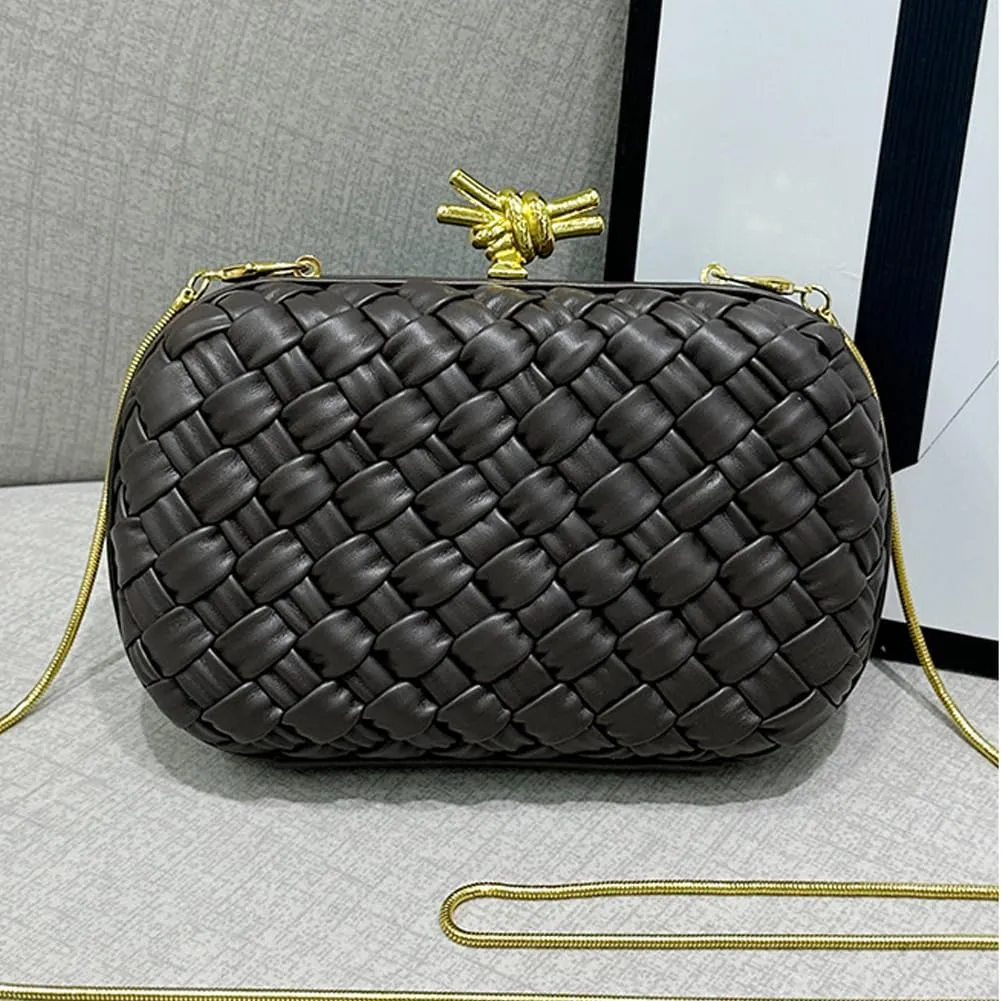 Woven Evening Bag Clutch Purse for Women Knot Woven Leather Crossbody Bag for Wedding Party Prom