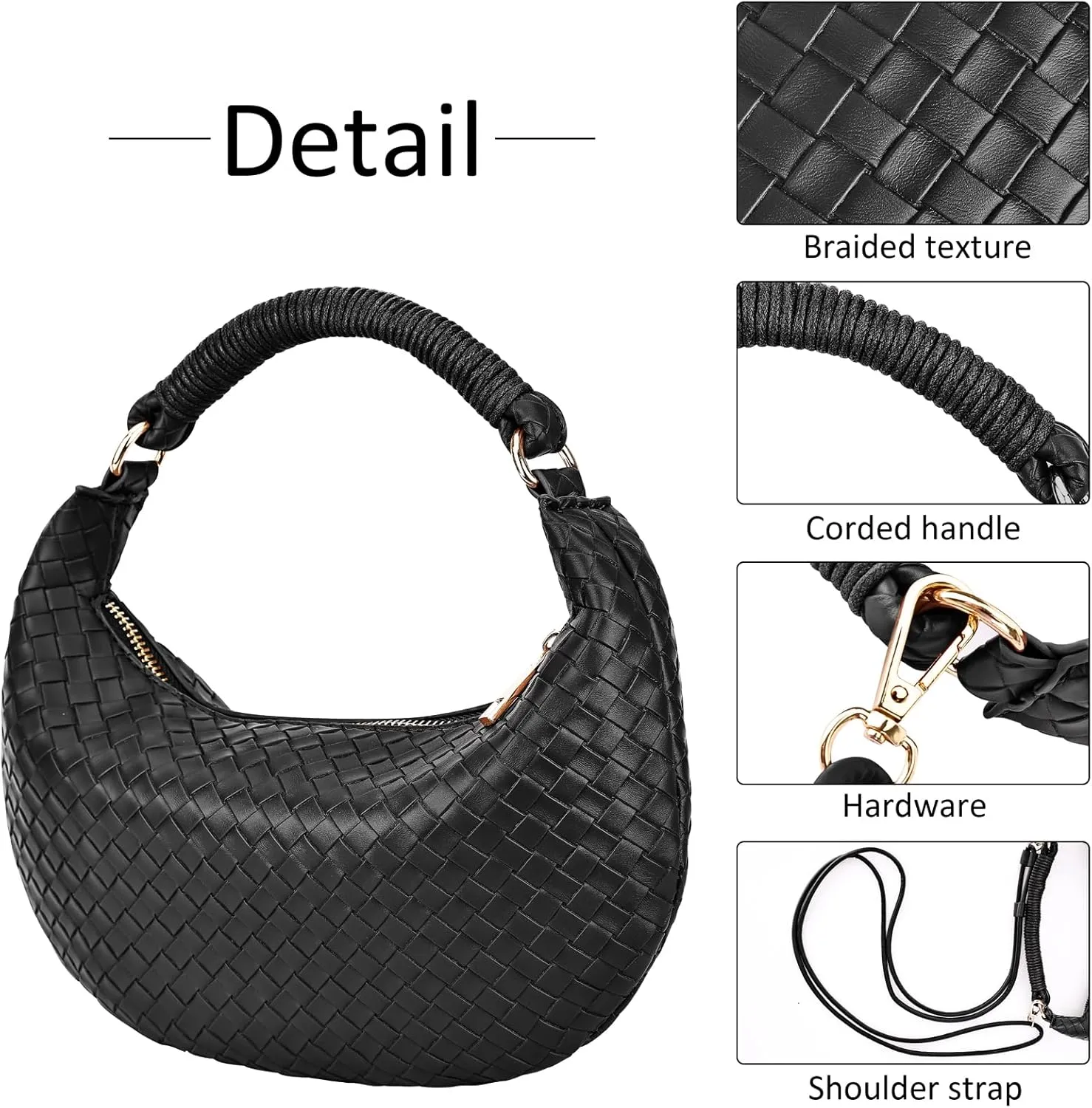 Woven Purse for Women,Small Woven Texture Hobo Dumpling Bag,Trendys Vegan Leather Handbag,Holiday Shoulder Bag Gift