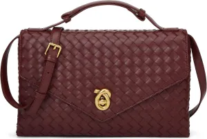 Woven Purses for Women Elegant PU Leather Woven Top-handle Bag Tote Crossbody Shoulder Bag for Work Vacation