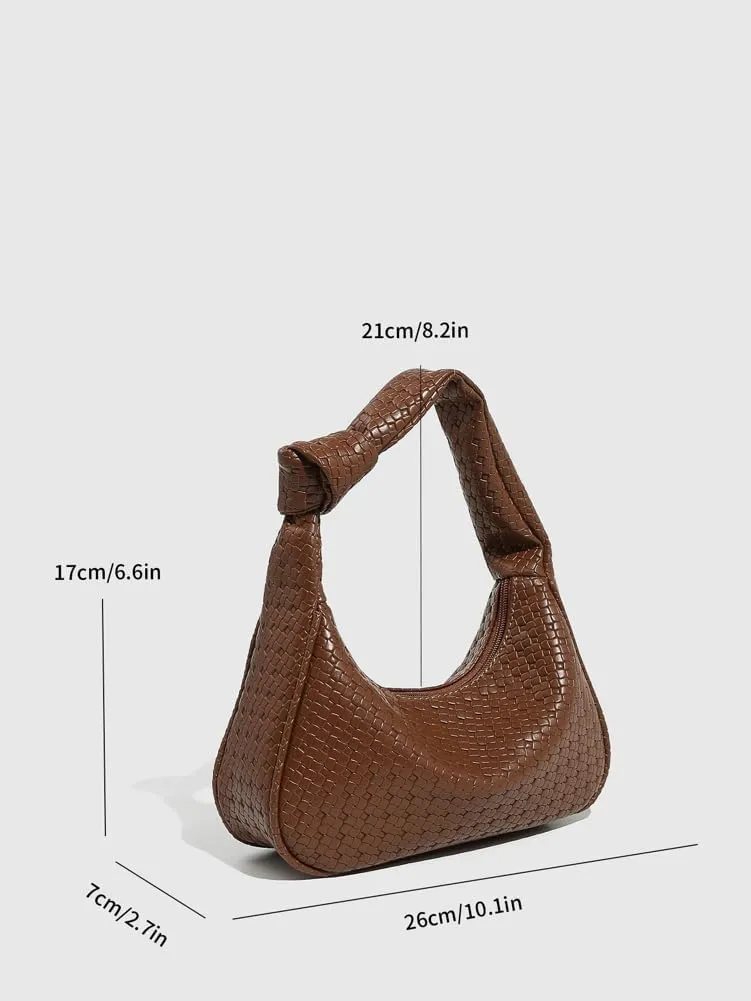 Woven Purses for Women Knotted Top Handle Bag Small Hobo Purse Woven Leather Handbags Trendy Clutch Shoulder Bag with Zipper