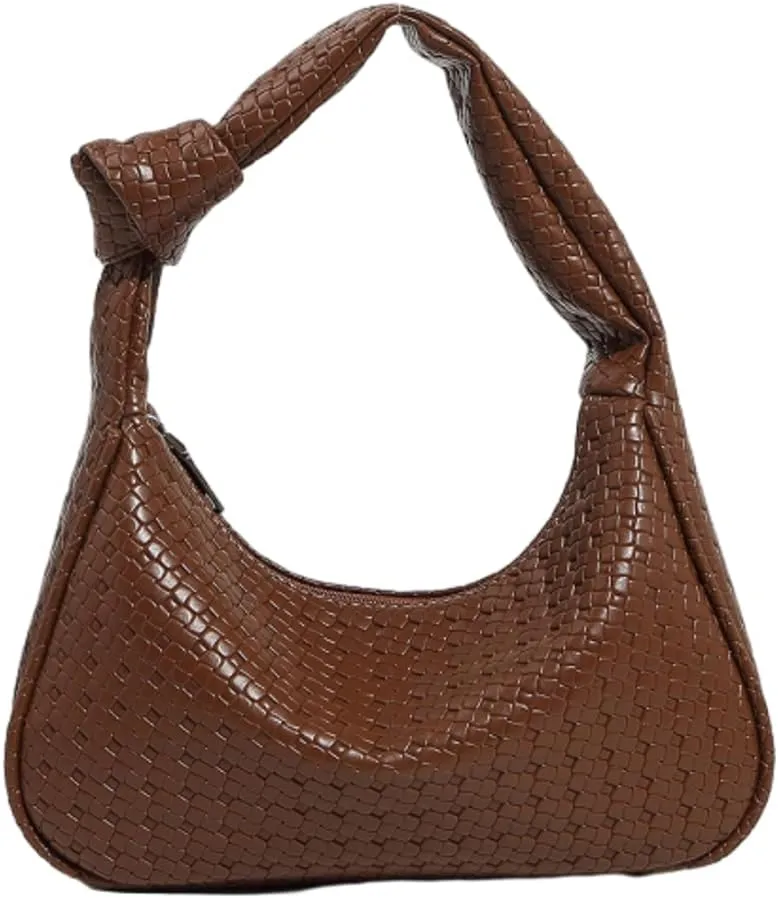 Woven Purses for Women Knotted Top Handle Bag Small Hobo Purse Woven Leather Handbags Trendy Clutch Shoulder Bag with Zipper