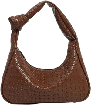 Woven Purses for Women Knotted Top Handle Bag Small Hobo Purse Woven Leather Handbags Trendy Clutch Shoulder Bag with Zipper