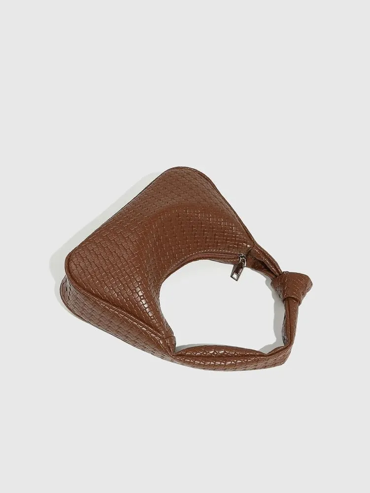 Woven Purses for Women Knotted Top Handle Bag Small Hobo Purse Woven Leather Handbags Trendy Clutch Shoulder Bag with Zipper