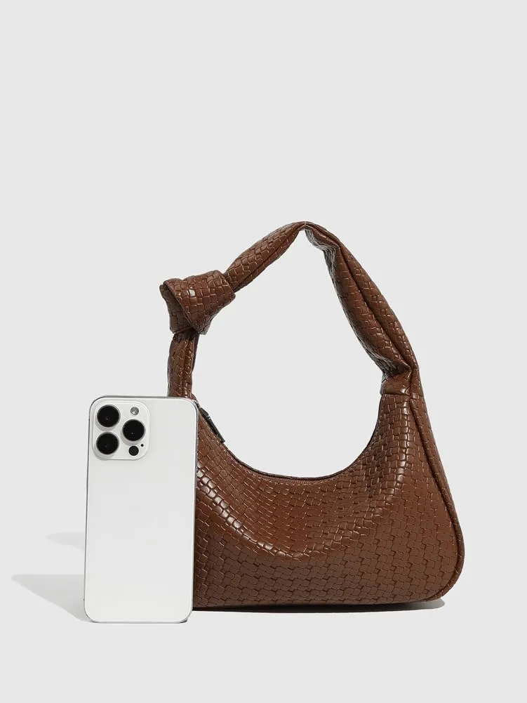 Woven Purses for Women Knotted Top Handle Bag Small Hobo Purse Woven Leather Handbags Trendy Clutch Shoulder Bag with Zipper