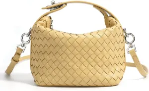 Woven Shoulder Bag for Women, Genuine Leather Hobo Bags Small Clutch Bag Satchel Purses Women's Top-handle Handbags Trendy