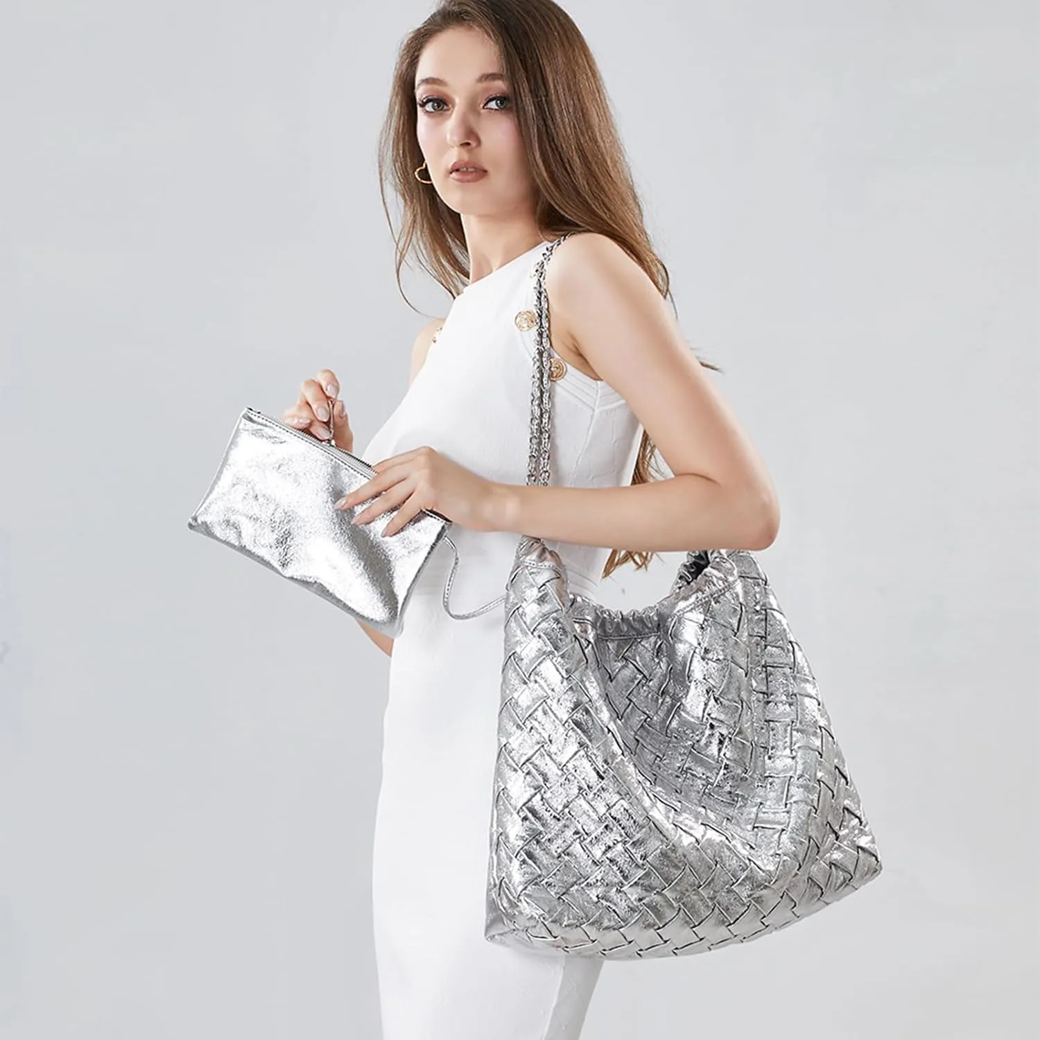 Woven Tote Bag for Women Large Summer Beach Hobo Handbags Handmade Top-handle Shoulder Bag with Purse