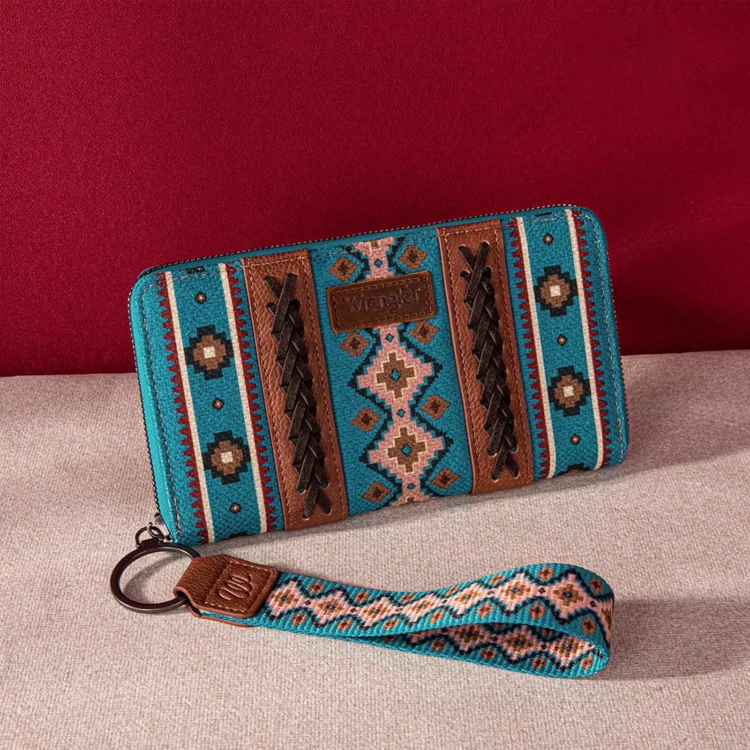 Wrangler Wallet Purse for Women Western Aztec Clutch Wristlet Wallet with Credit Card Holder