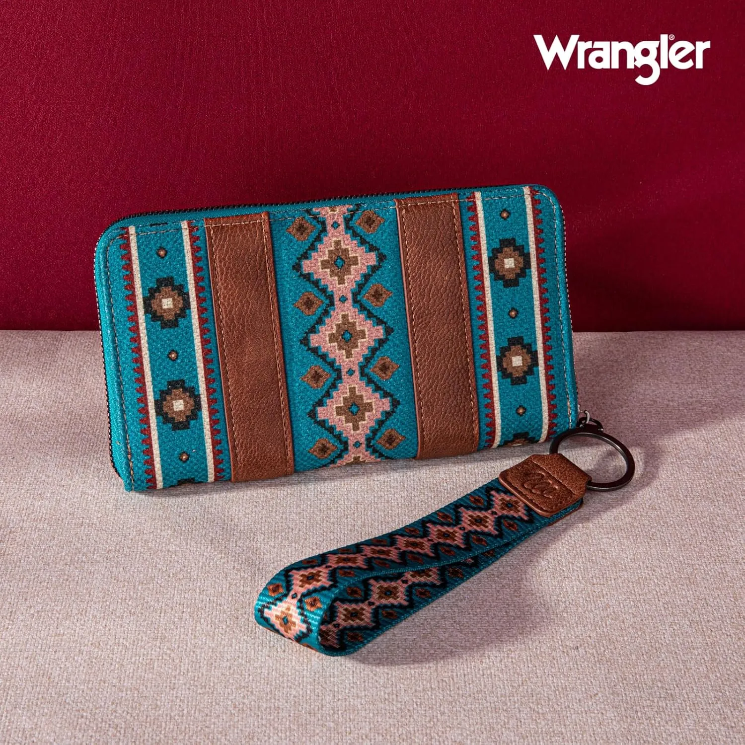 Wrangler Wallet Purse for Women Western Aztec Clutch Wristlet Wallet with Credit Card Holder