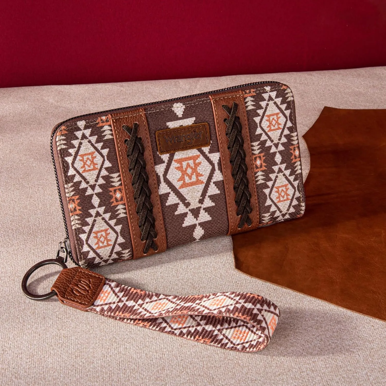 Wrangler Wallet Purse for Women Western Aztec Clutch Wristlet Wallet with Credit Card Holder