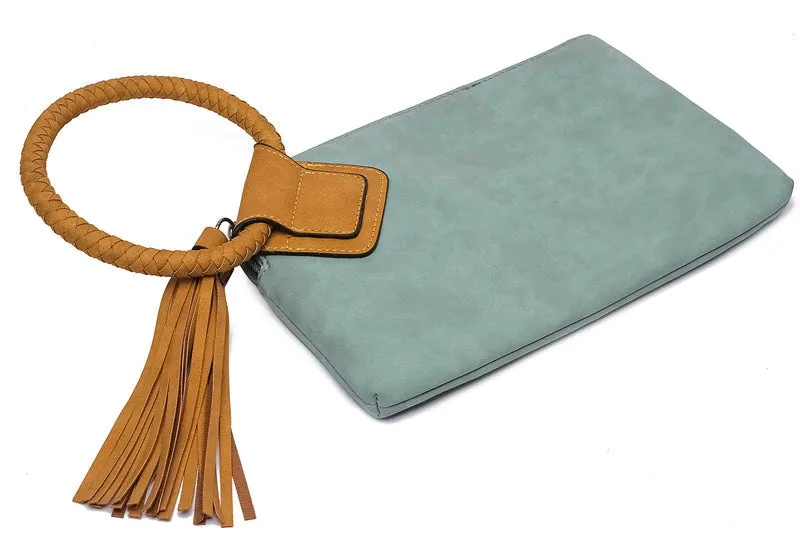 Wristlet Tassle Clutch - Turquoise