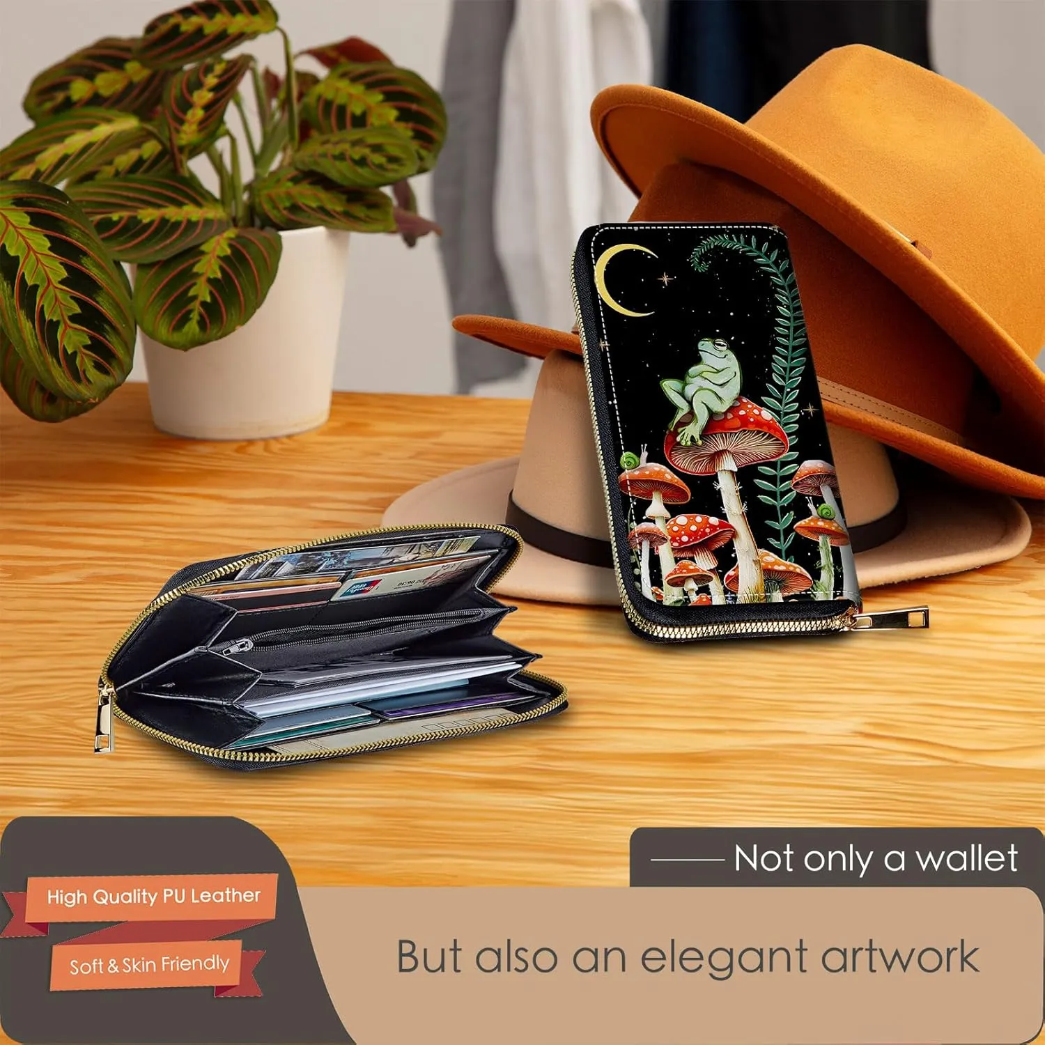 Wristlet Wallets For Women With Card Holder Zipper Pocket,Slim PU Leather women's Wallet Clutch