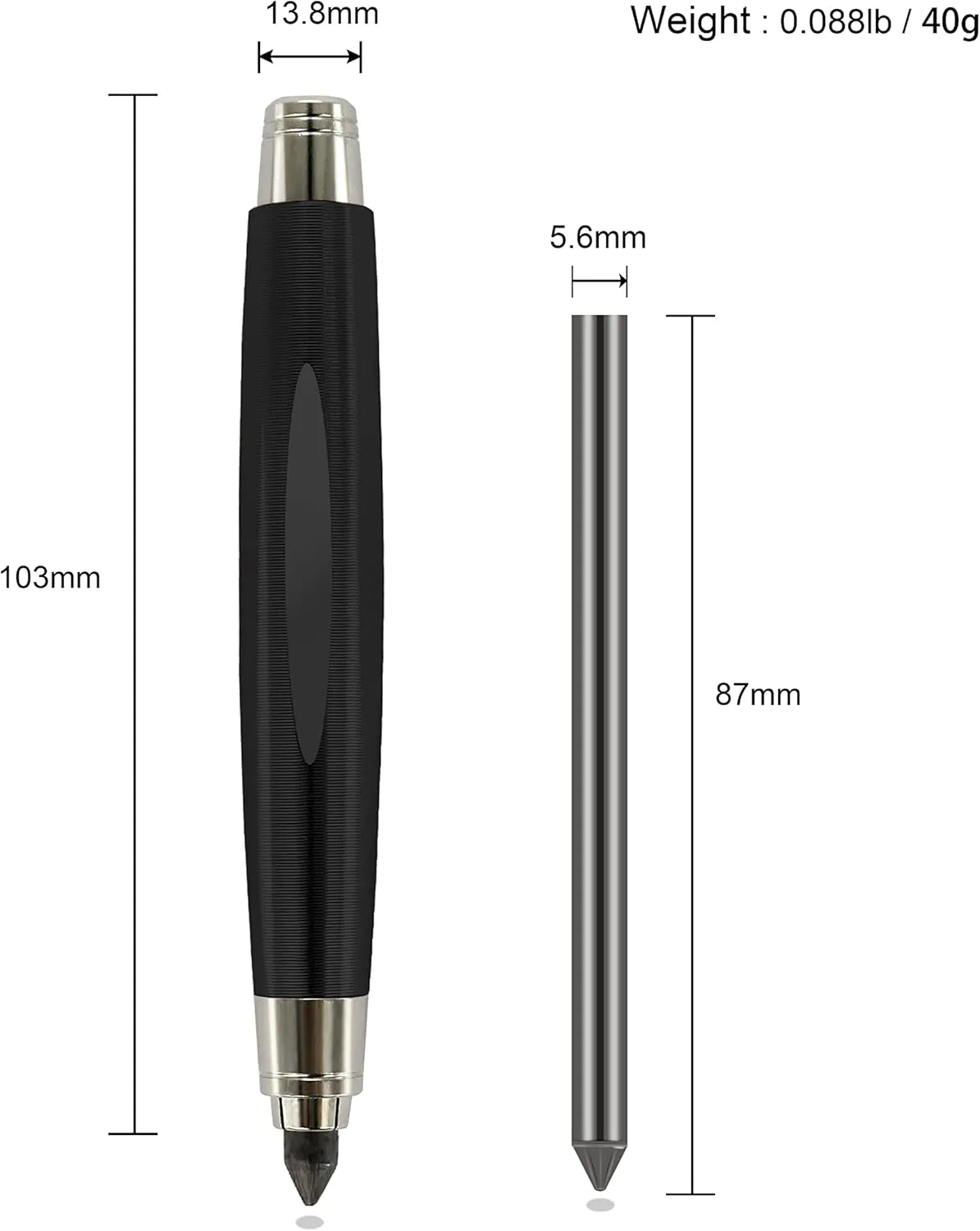 WSD Sketch Up 5.6mm Mechanical Pencil Mechanical Clutch with Built Sharpener (Black)