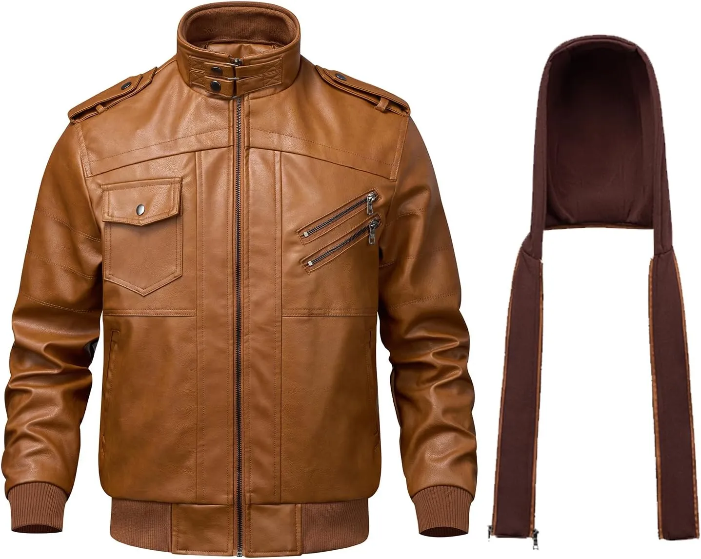 WULFUL Men's Leather Jackets, Faux Leather Jacket for Men Lapel Zip-Up Slim Fit Coat