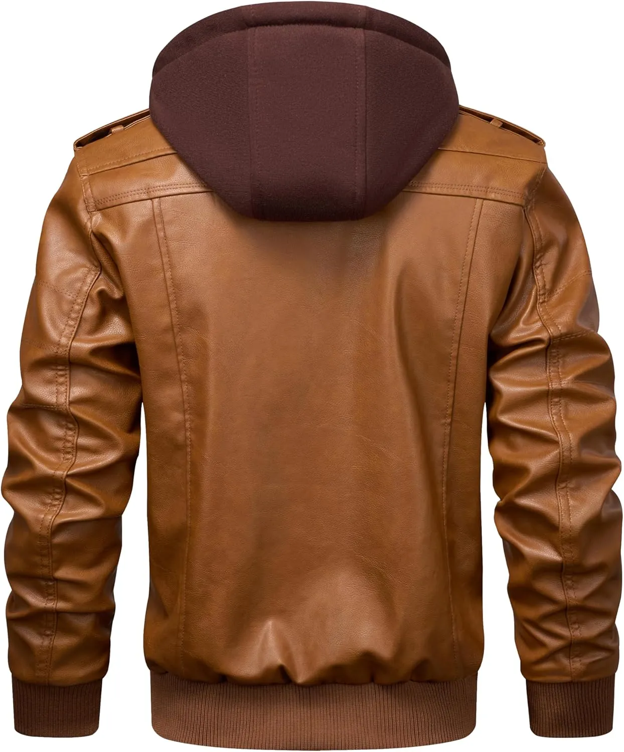 WULFUL Men's Leather Jackets, Faux Leather Jacket for Men Lapel Zip-Up Slim Fit Coat
