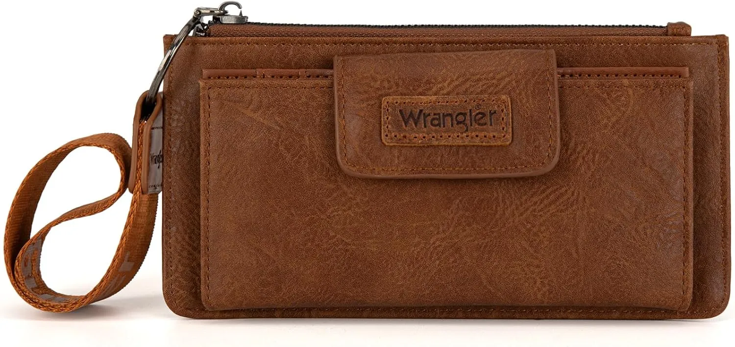 X Wrangler Brown Wristlet Wallet Minimalist Clutch Womens Wallet Rfid Card Cases & Money Organizers with Coin Purse and Smooth Zipper
