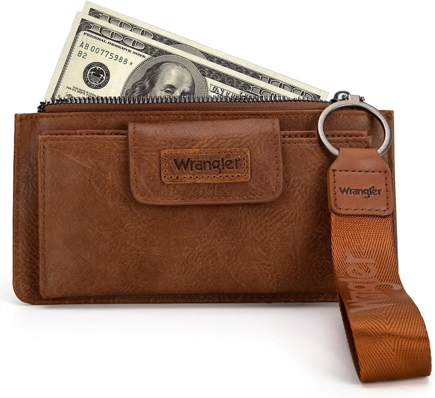 X Wrangler Brown Wristlet Wallet Minimalist Clutch Womens Wallet Rfid Card Cases & Money Organizers with Coin Purse and Smooth Zipper