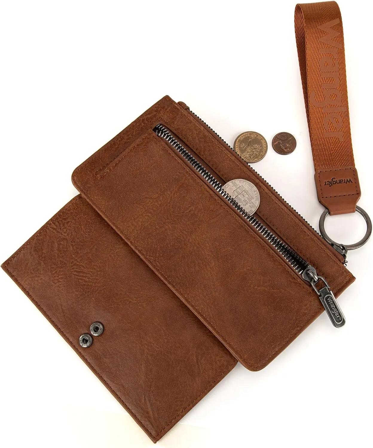 X Wrangler Brown Wristlet Wallet Minimalist Clutch Womens Wallet Rfid Card Cases & Money Organizers with Coin Purse and Smooth Zipper