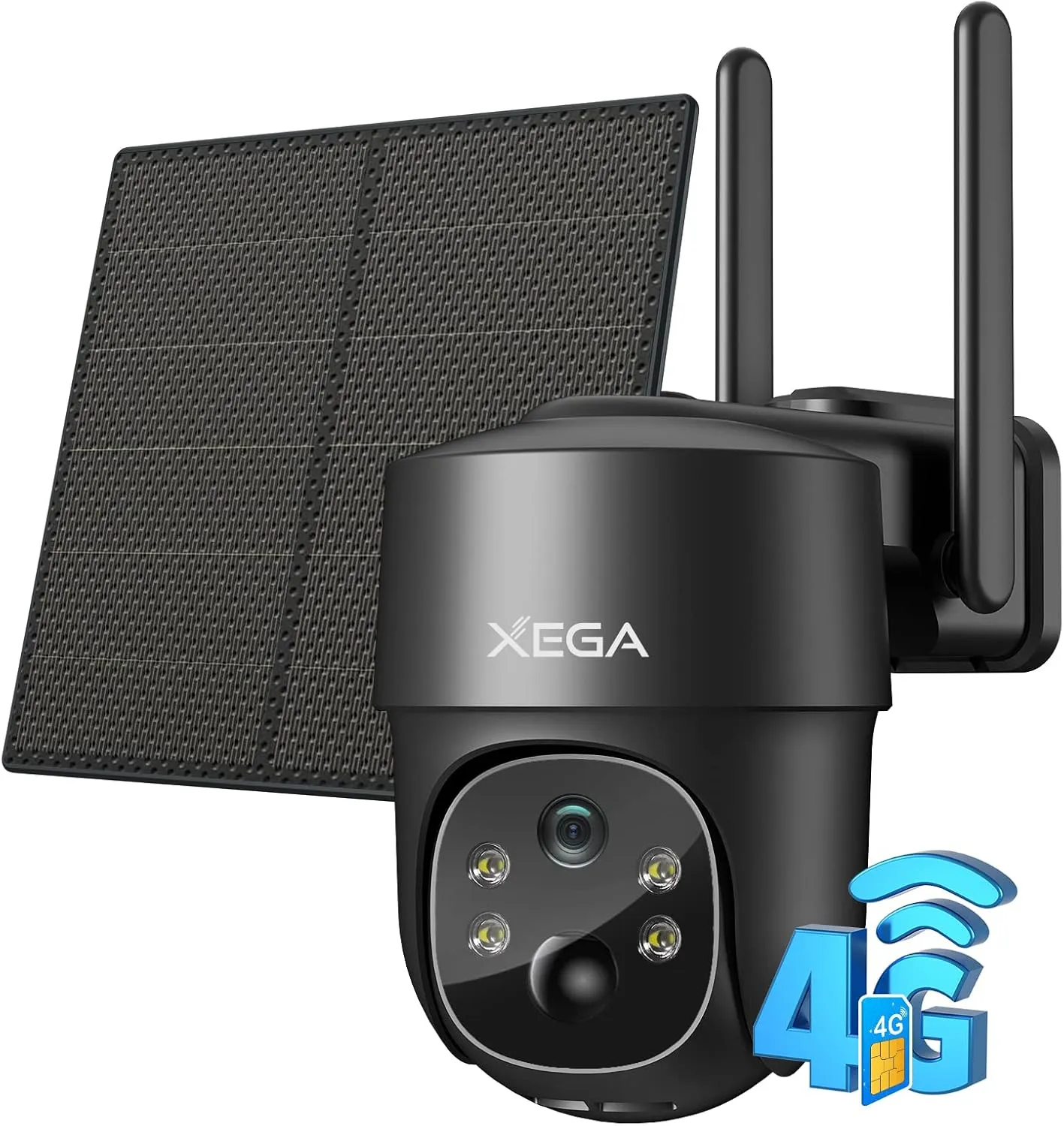 Xega 4G LTE Cellular Security Camera Solar with SIM Card,Wireless Outdoor No WiFi Security Camera,2K HD PTZ Night Vision Motion Detection 2 Way Talk TF&Cloud Storage IP66, Built-in SIM Card
